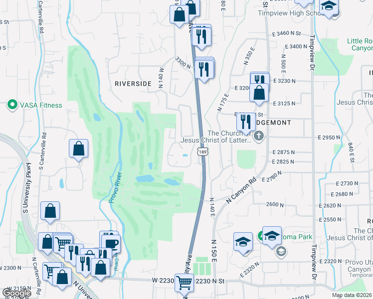 map of restaurants, bars, coffee shops, grocery stores, and more near 2873 Marrcrest North Circle in Provo