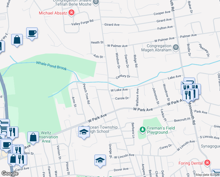 map of restaurants, bars, coffee shops, grocery stores, and more near 7 Brooke Street in Monmouth County