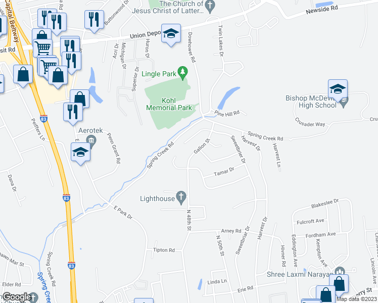 map of restaurants, bars, coffee shops, grocery stores, and more near 984 Galion Street in Harrisburg