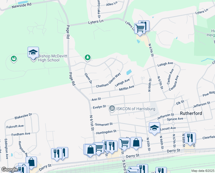 map of restaurants, bars, coffee shops, grocery stores, and more near 6195 Chatham Glenn Way in Harrisburg