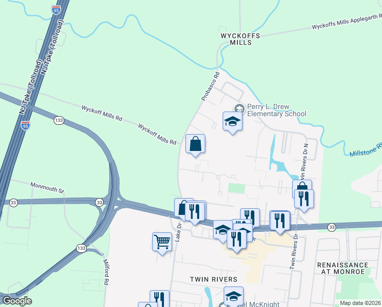 map of restaurants, bars, coffee shops, grocery stores, and more near 229 Probasco Road in East Windsor