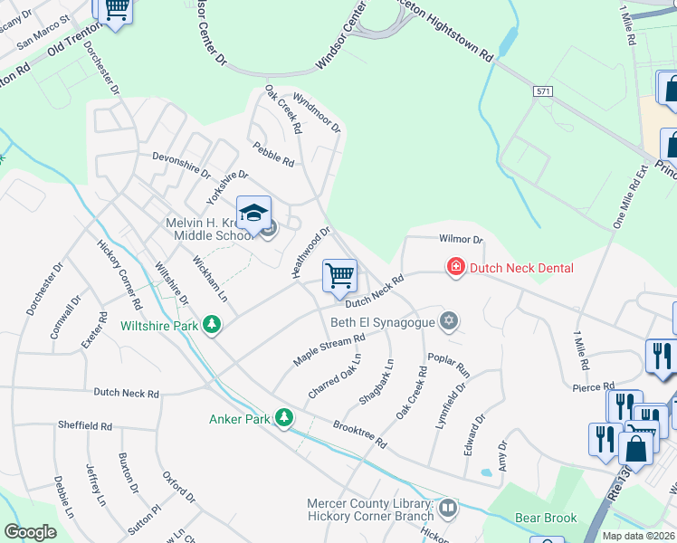 map of restaurants, bars, coffee shops, grocery stores, and more near 400 Dutch Neck Road in East Windsor