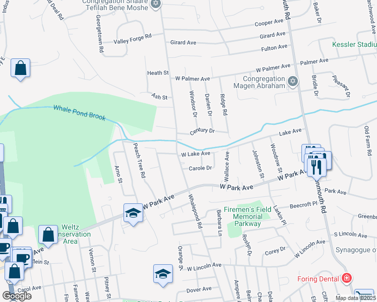 map of restaurants, bars, coffee shops, grocery stores, and more near 443 West Lake Avenue in Ocean Township