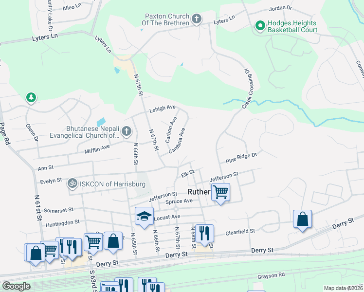 map of restaurants, bars, coffee shops, grocery stores, and more near 615 Cambria Ave in Harrisburg