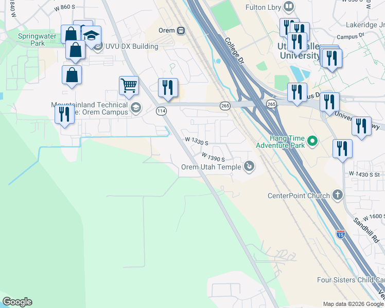 map of restaurants, bars, coffee shops, grocery stores, and more near 1388 South 1220 West in Orem