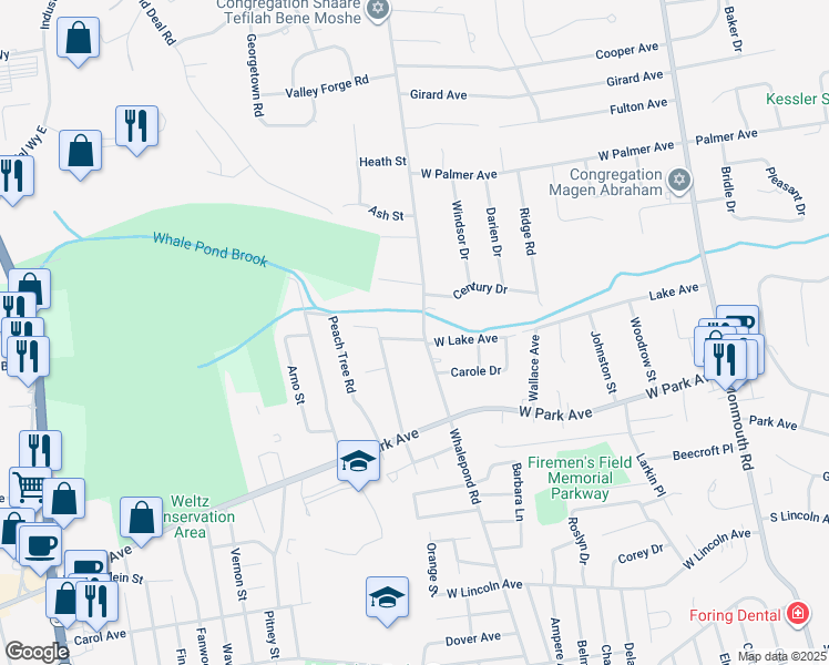 map of restaurants, bars, coffee shops, grocery stores, and more near 7 Brooke Street in Ocean Township
