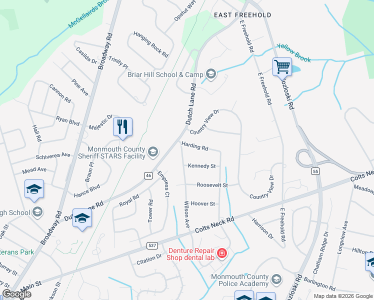 map of restaurants, bars, coffee shops, grocery stores, and more near 134 Wilson Avenue in Freehold