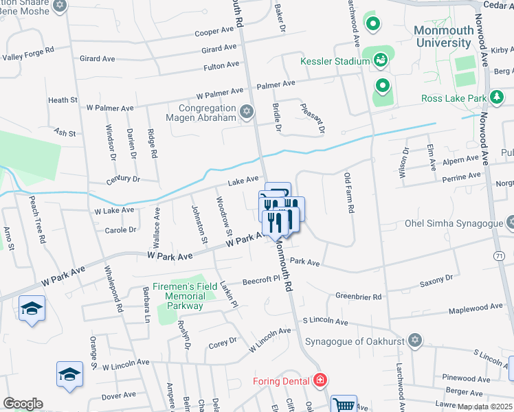 map of restaurants, bars, coffee shops, grocery stores, and more near 19 Brown Place in Monmouth County