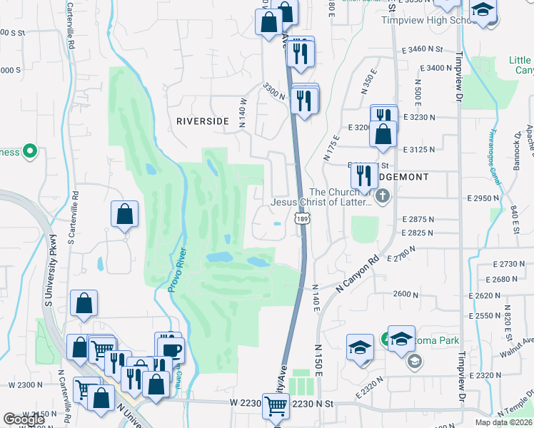 map of restaurants, bars, coffee shops, grocery stores, and more near 2873 Marrcrest North Circle in Provo