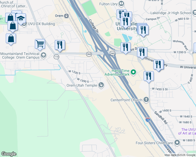 map of restaurants, bars, coffee shops, grocery stores, and more near 1023 West 1360 South in Orem
