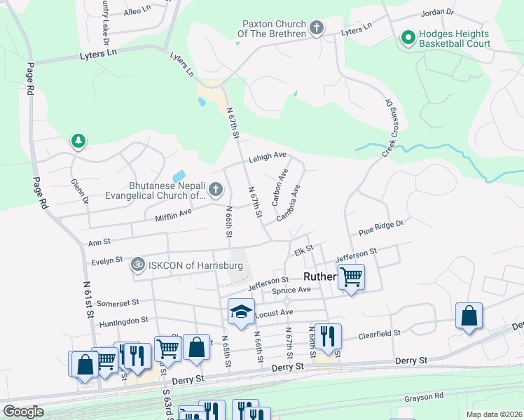map of restaurants, bars, coffee shops, grocery stores, and more near 606 Carbon Avenue in Harrisburg