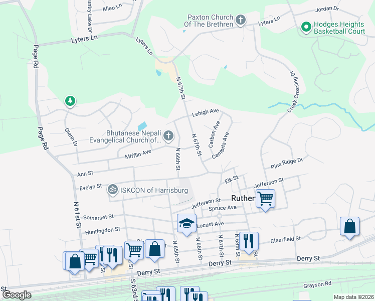 map of restaurants, bars, coffee shops, grocery stores, and more near 6631 Mifflin Avenue in Harrisburg