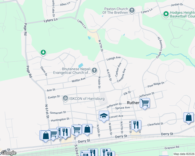 map of restaurants, bars, coffee shops, grocery stores, and more near 580 N 66th St in Harrisburg
