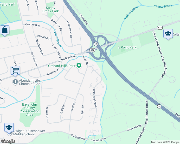 map of restaurants, bars, coffee shops, grocery stores, and more near 3 Raleigh Pass in Monmouth County