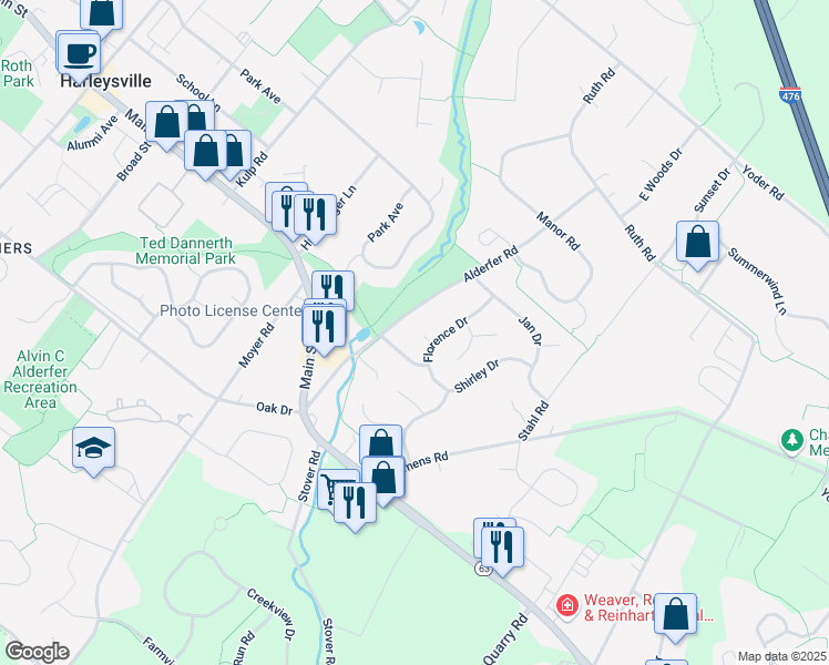 map of restaurants, bars, coffee shops, grocery stores, and more near 310 Deano Way in Harleysville