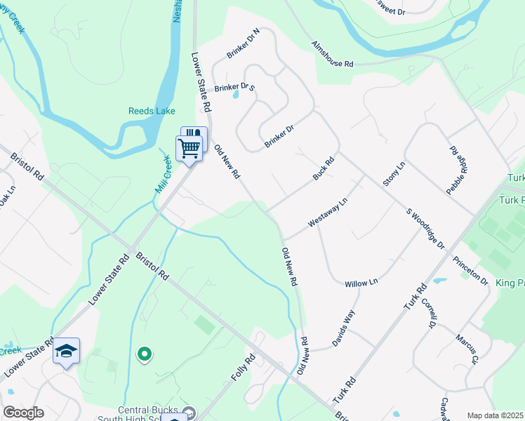map of restaurants, bars, coffee shops, grocery stores, and more near 225 Old New Road in Warrington