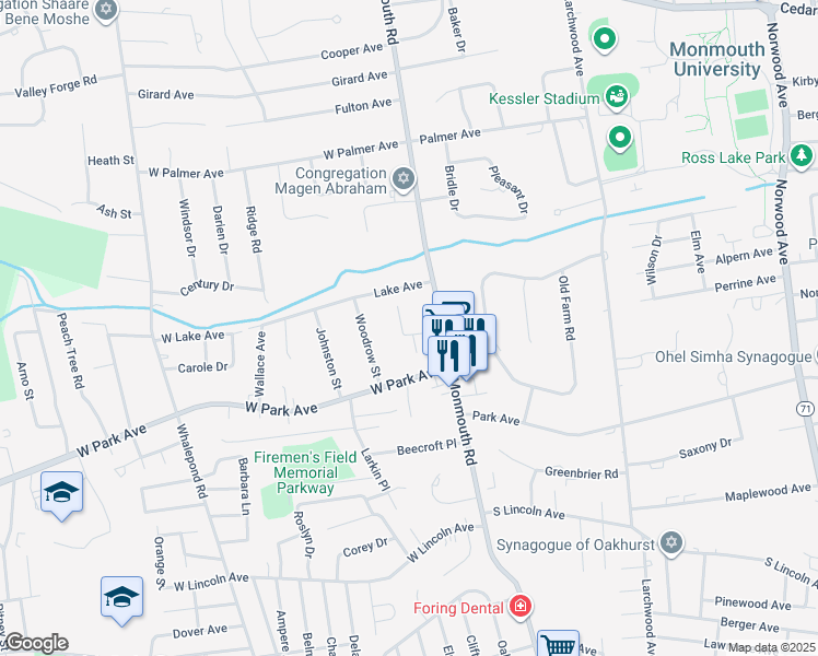 map of restaurants, bars, coffee shops, grocery stores, and more near 19 Brown Place in Monmouth County