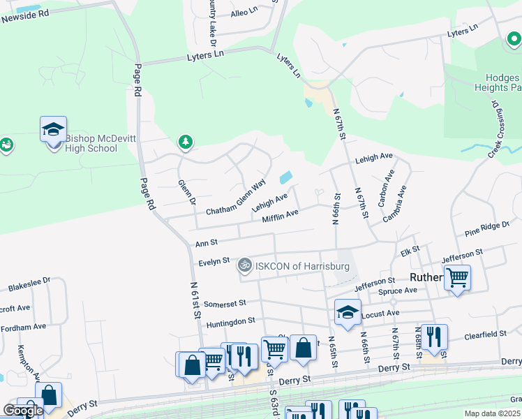 map of restaurants, bars, coffee shops, grocery stores, and more near 6273 Lehigh Avenue in Harrisburg
