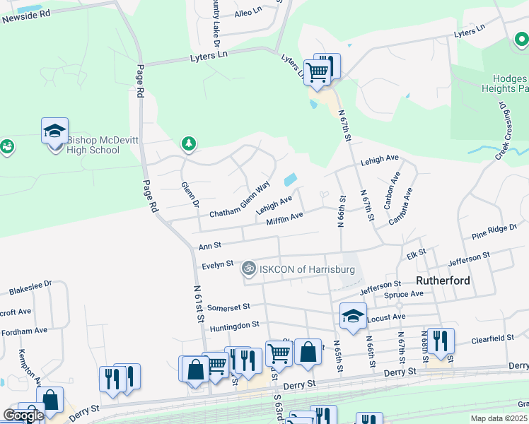 map of restaurants, bars, coffee shops, grocery stores, and more near 6273 Lehigh Avenue in Harrisburg