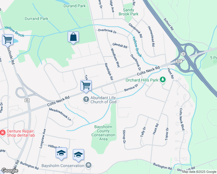 map of restaurants, bars, coffee shops, grocery stores, and more near 698 Colts Neck Road in Freehold Township