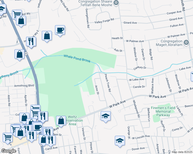 map of restaurants, bars, coffee shops, grocery stores, and more near 44 Arno Street in Monmouth County