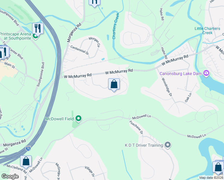 map of restaurants, bars, coffee shops, grocery stores, and more near 2035 Trillium Court in Canonsburg
