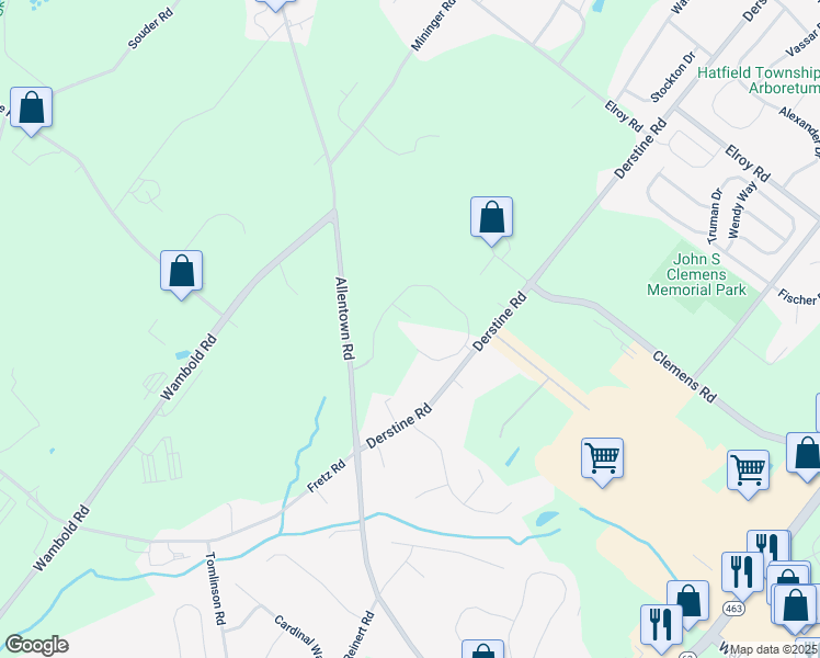 map of restaurants, bars, coffee shops, grocery stores, and more near 82 Derstine Road in Hatfield