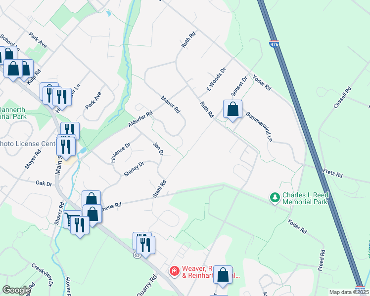 map of restaurants, bars, coffee shops, grocery stores, and more near 373 Belcourt Way in Harleysville