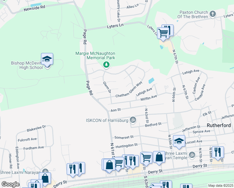 map of restaurants, bars, coffee shops, grocery stores, and more near 6170 Chatham Glenn Way in Harrisburg