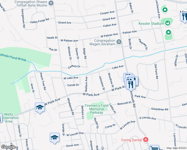 map of restaurants, bars, coffee shops, grocery stores, and more near 410 Lake Avenue in Ocean Township