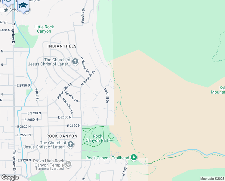 map of restaurants, bars, coffee shops, grocery stores, and more near 2942 Rolling Knolls Drive in Provo