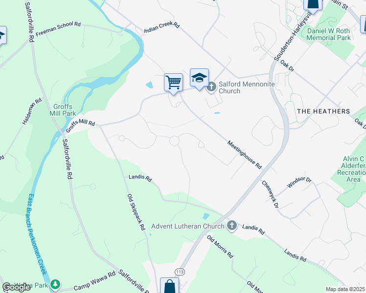 map of restaurants, bars, coffee shops, grocery stores, and more near 575 Shakespeare Drive in Harleysville
