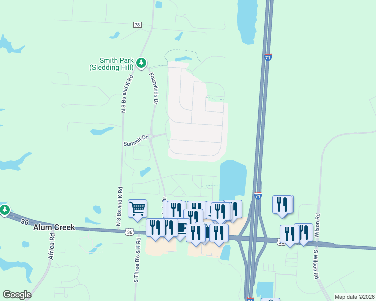 map of restaurants, bars, coffee shops, grocery stores, and more near 7266 Quailview Drive in Sunbury