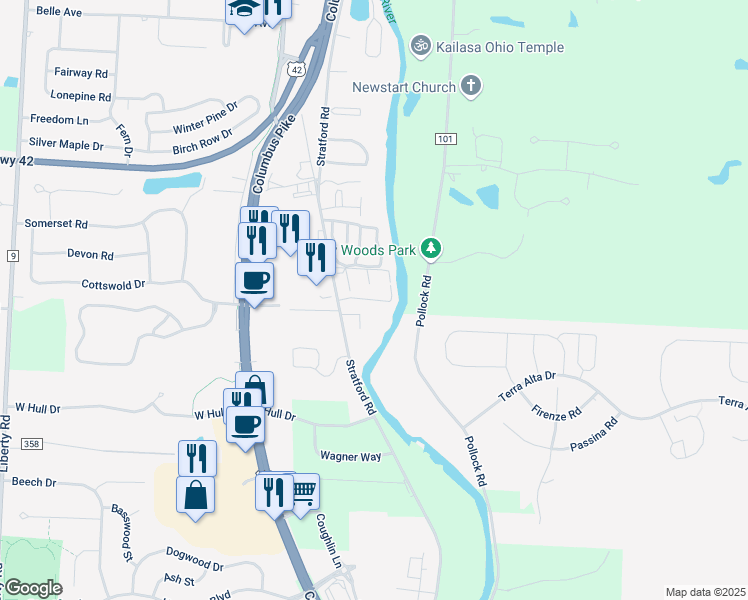 map of restaurants, bars, coffee shops, grocery stores, and more near 420 River Oaks Drive in Delaware