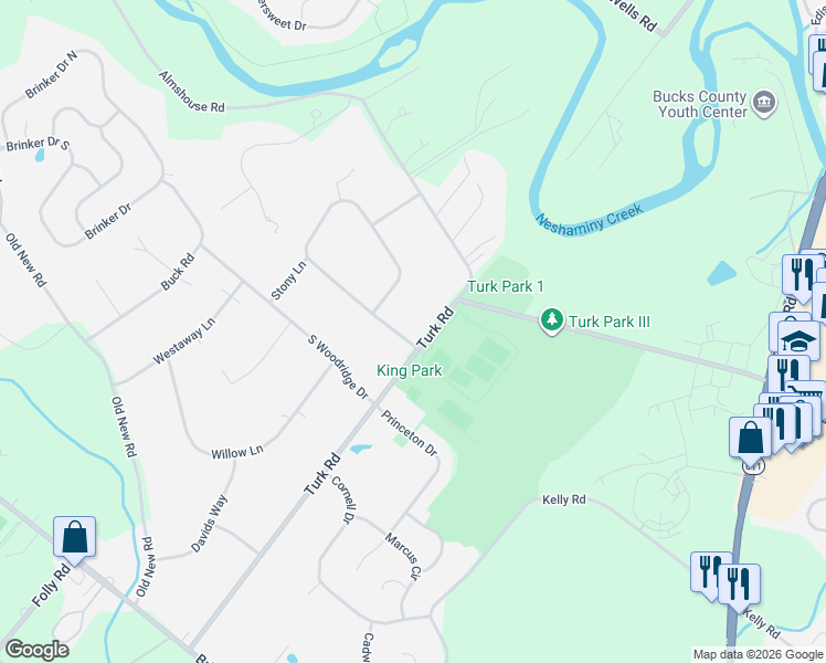 map of restaurants, bars, coffee shops, grocery stores, and more near 1588 Turk Road in Warrington