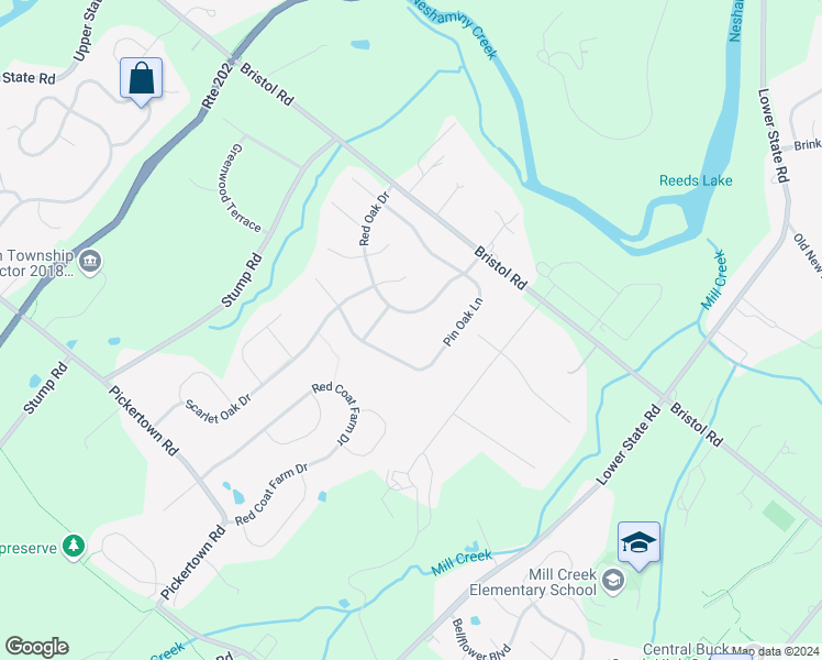 map of restaurants, bars, coffee shops, grocery stores, and more near 1317 Red Oak Drive in Chalfont