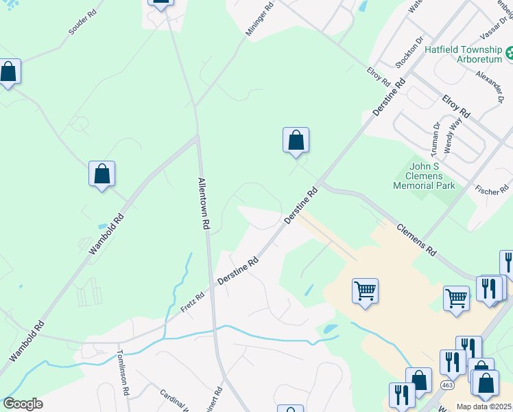map of restaurants, bars, coffee shops, grocery stores, and more near 82 Derstine Road in Hatfield
