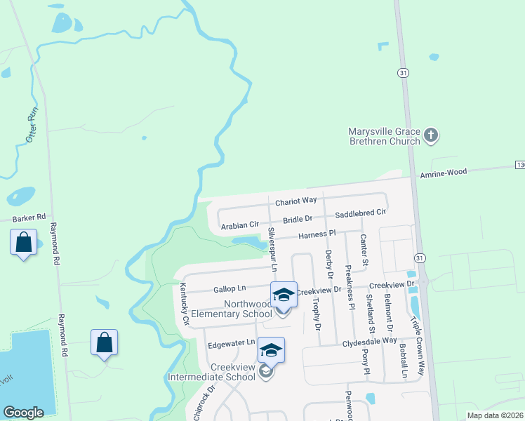 map of restaurants, bars, coffee shops, grocery stores, and more near 626 Arabian Circle in Marysville