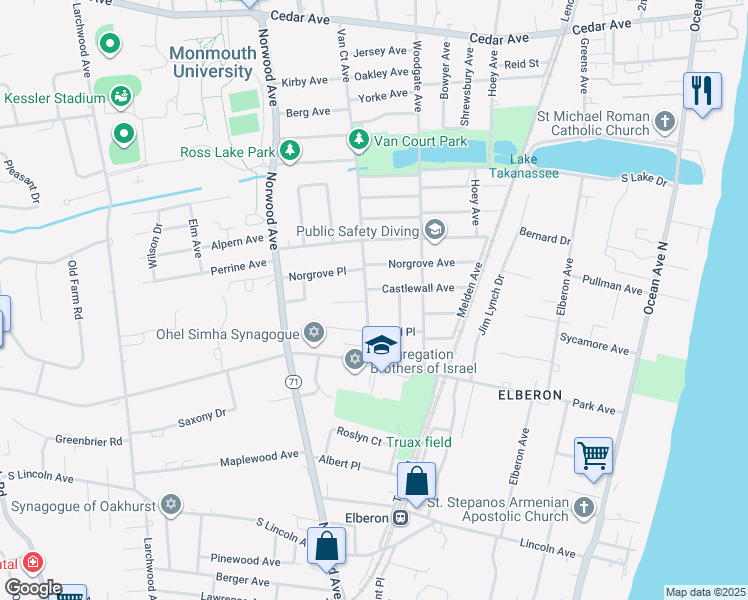 map of restaurants, bars, coffee shops, grocery stores, and more near 993 Van Court Avenue in Long Branch