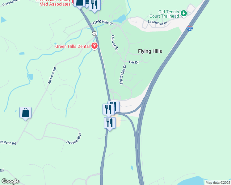 map of restaurants, bars, coffee shops, grocery stores, and more near 26 Tanglewood Drive in Reading
