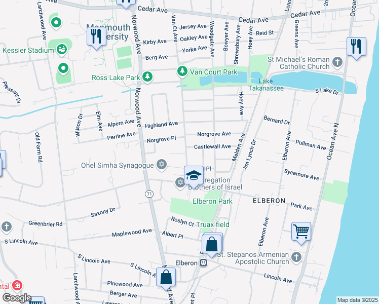 map of restaurants, bars, coffee shops, grocery stores, and more near 993 Van Court Avenue in Long Branch