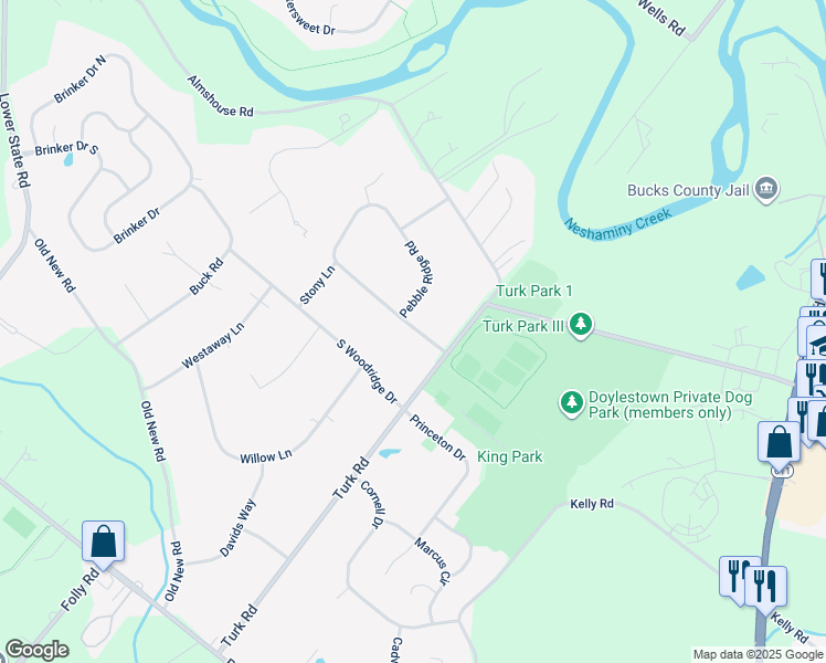 map of restaurants, bars, coffee shops, grocery stores, and more near 24 Pebble Ridge Road in Warrington