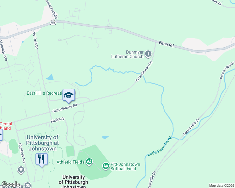 map of restaurants, bars, coffee shops, grocery stores, and more near 500 Schoolhouse Road in Johnstown