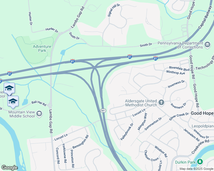 map of restaurants, bars, coffee shops, grocery stores, and more near 6365 Thornhill Lane in Mechanicsburg