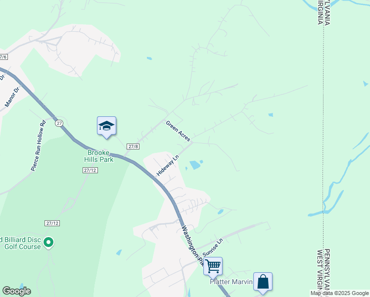 map of restaurants, bars, coffee shops, grocery stores, and more near 182 Hideaway Lane in Wellsburg