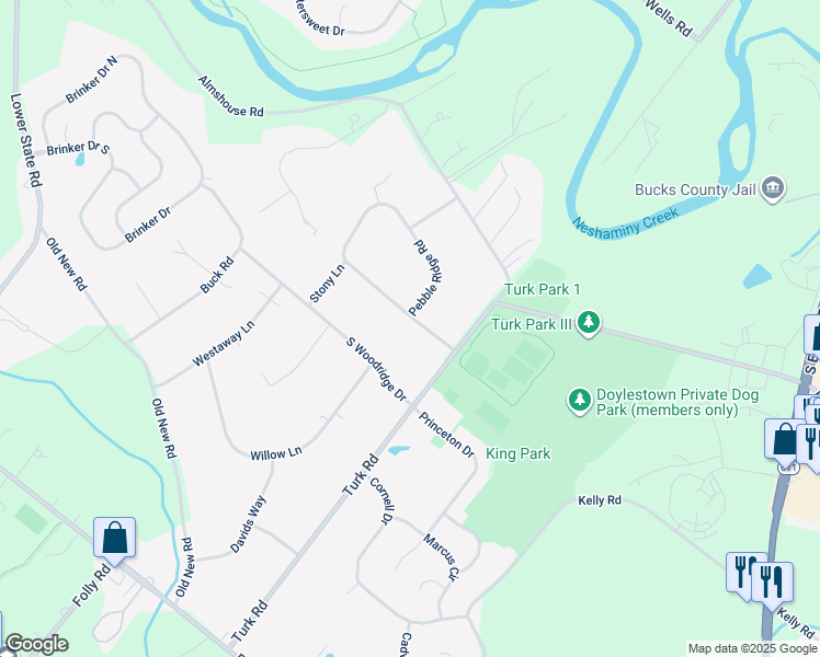 map of restaurants, bars, coffee shops, grocery stores, and more near 24 Pebble Ridge Road in Warrington