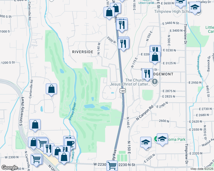 map of restaurants, bars, coffee shops, grocery stores, and more near 2890 Marrcrest North in Provo