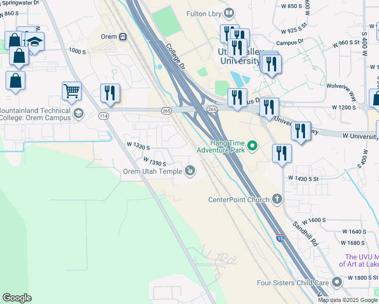 map of restaurants, bars, coffee shops, grocery stores, and more near 1006 West 1360 South in Orem