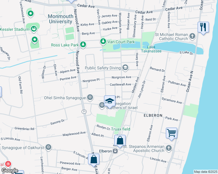map of restaurants, bars, coffee shops, grocery stores, and more near 993 Van Court Avenue in Long Branch