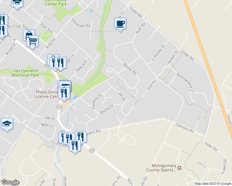 map of restaurants, bars, coffee shops, grocery stores, and more near 276 Jan Drive in Harleysville